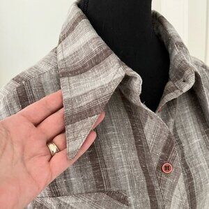 MISTER LEONARD Vintage Button Long Sleeve Front Striped Shirt Coastal 1970 s